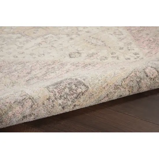 Ivory Pink And Gray Floral Medallion Distressed Area Rug Photo 7