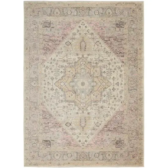 Ivory Pink And Gray Floral Medallion Distressed Area Rug Photo 8