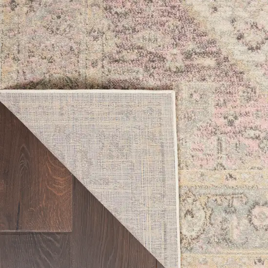 Ivory Pink And Gray Floral Medallion Distressed Area Rug Photo 9