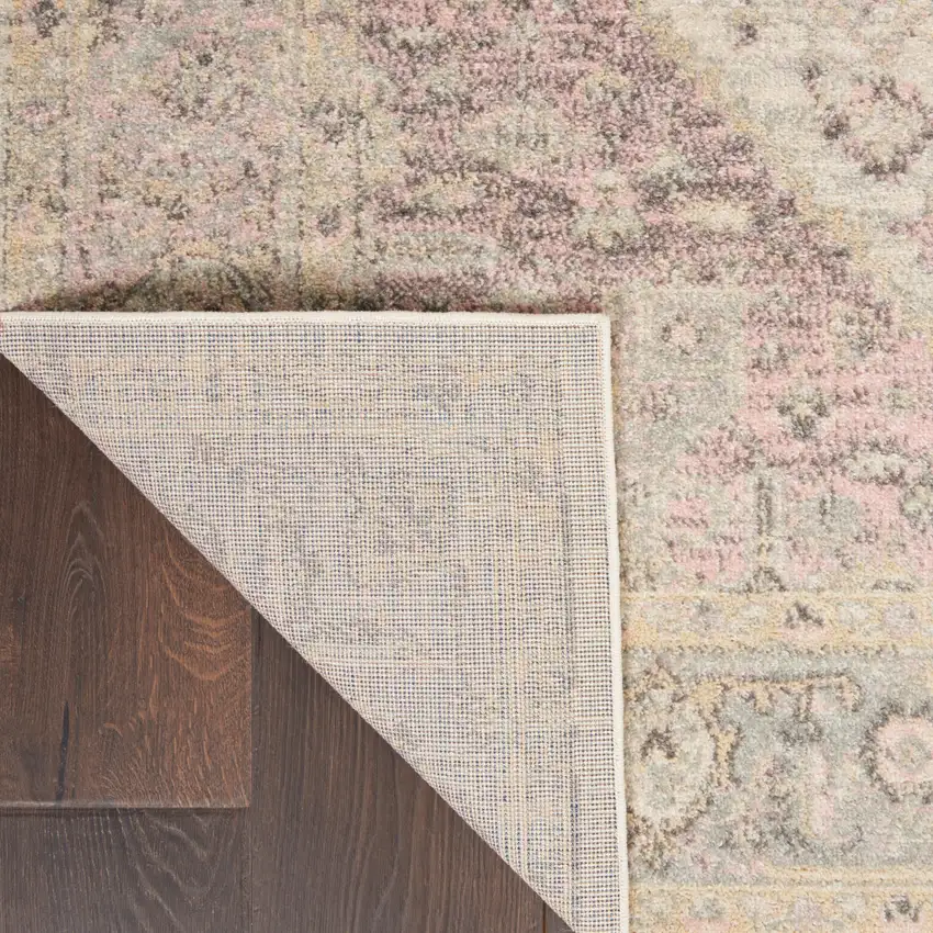 Ivory Pink And Gray Floral Medallion Distressed Area Rug Photo 9