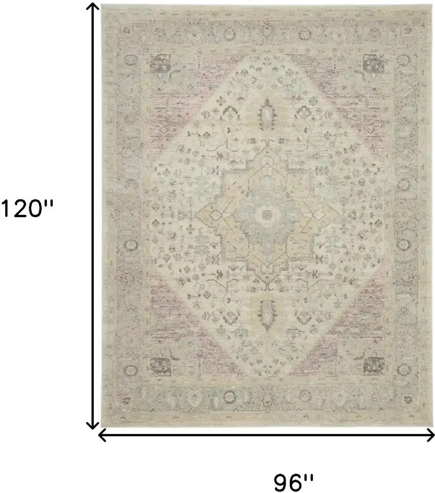 Ivory Pink And Gray Floral Medallion Distressed Area Rug Photo 3