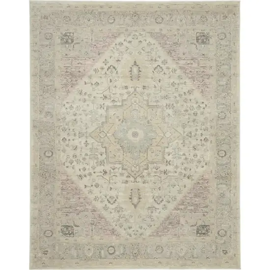 Ivory Pink And Gray Floral Medallion Distressed Area Rug Photo 1