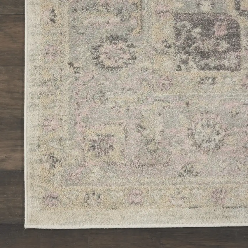 Ivory Pink And Gray Floral Medallion Distressed Area Rug Photo 4