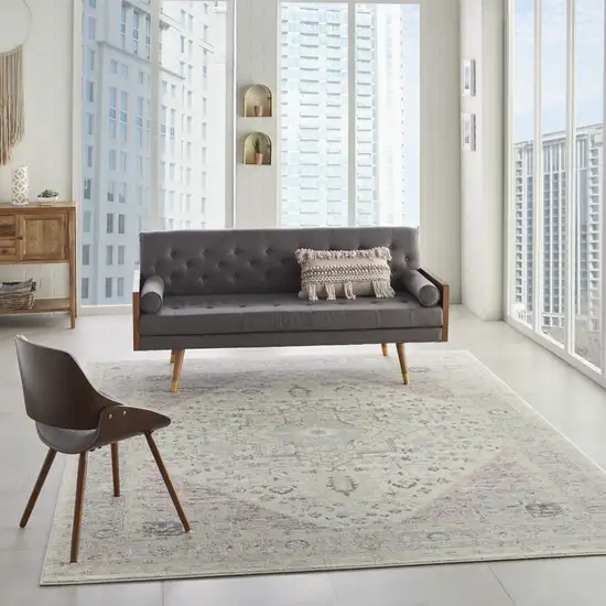 Ivory Pink And Gray Floral Medallion Distressed Area Rug Photo 5