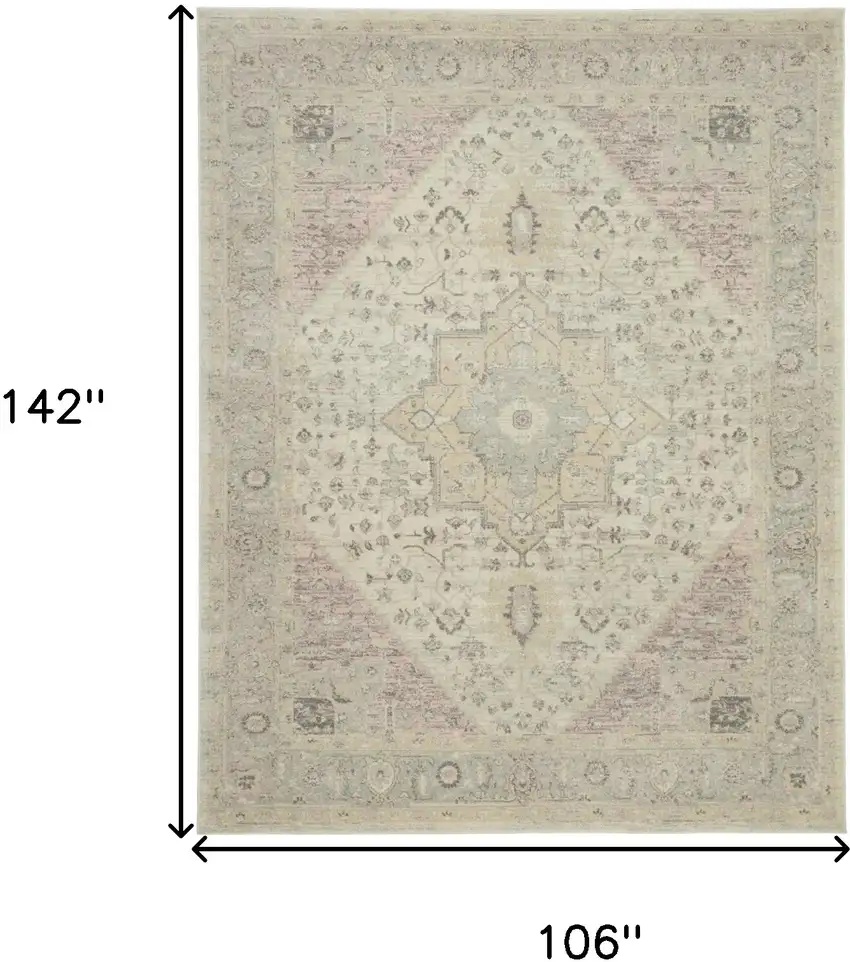 Ivory Pink And Gray Floral Medallion Distressed Area Rug Photo 3