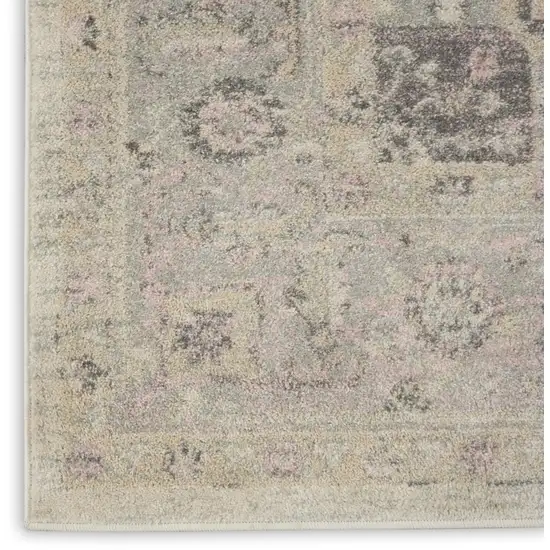 Ivory Pink And Gray Floral Medallion Distressed Area Rug Photo 7