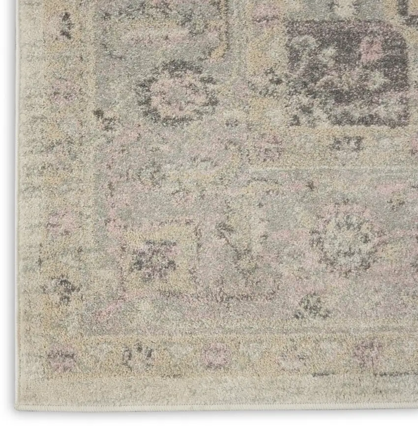 Ivory Pink And Gray Floral Medallion Distressed Area Rug Photo 7