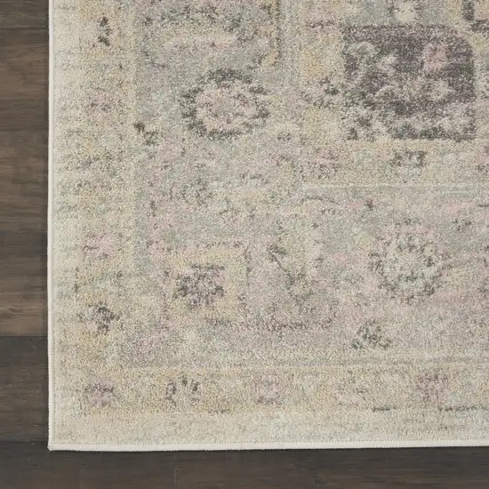 Ivory Pink And Gray Floral Medallion Distressed Area Rug Photo 9