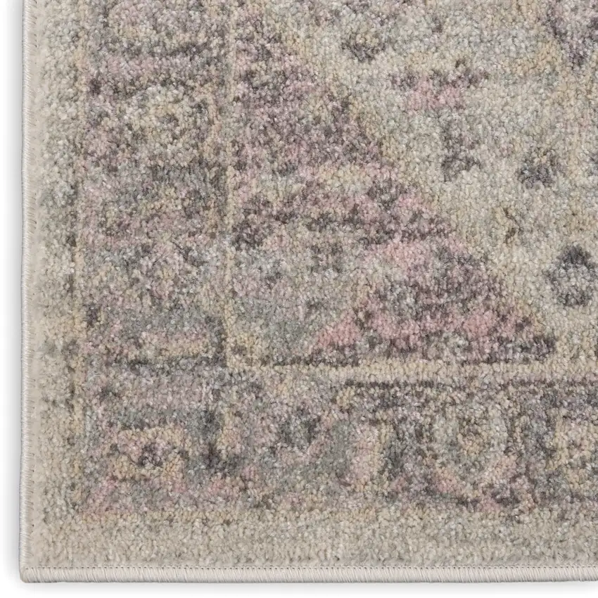 Ivory Pink And Gray Floral Medallion Distressed Area Rug Photo 6