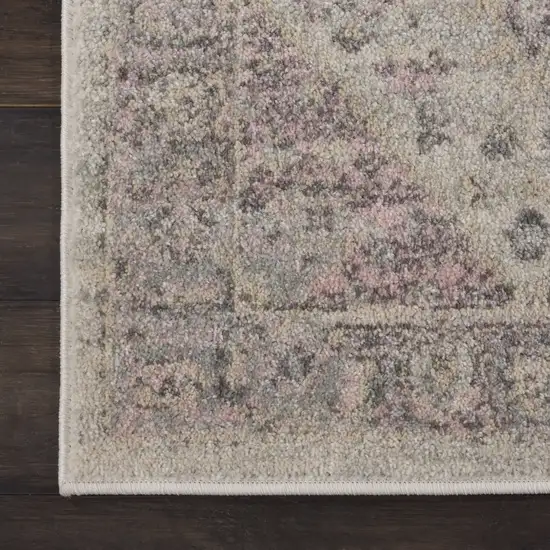 Ivory Pink And Gray Floral Medallion Distressed Area Rug Photo 8