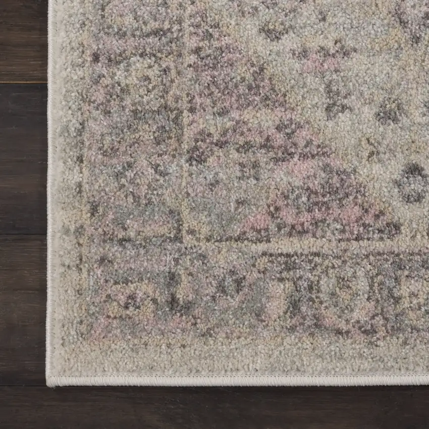 Ivory Pink And Gray Floral Medallion Distressed Area Rug Photo 8