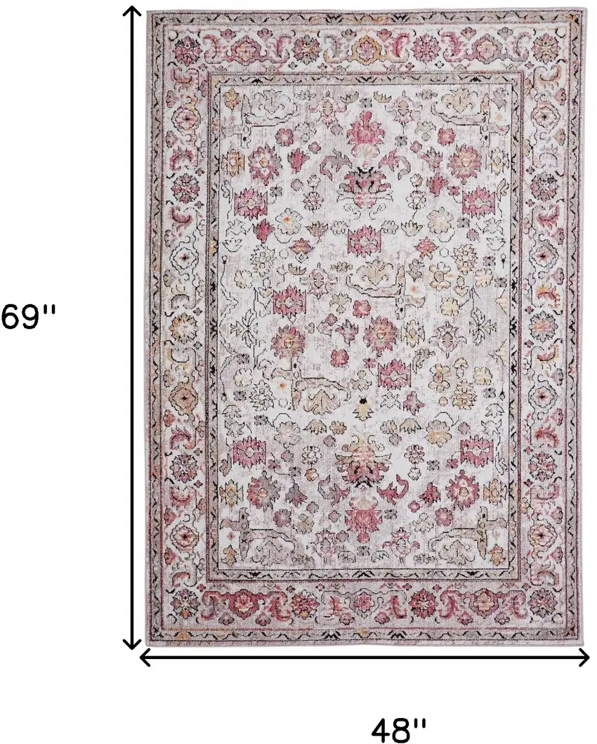 Ivory Pink And Gray Floral Stain Resistant Area Rug Photo 8