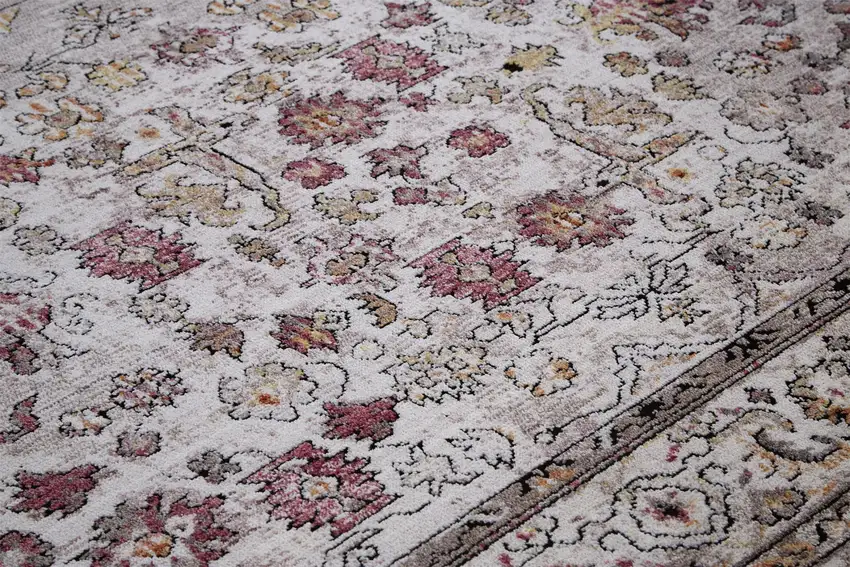Ivory Pink And Gray Floral Stain Resistant Area Rug Photo 5