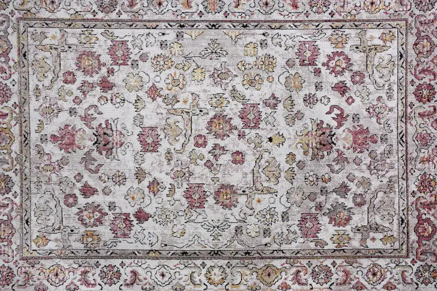 Ivory Pink And Gray Floral Stain Resistant Area Rug Photo 4
