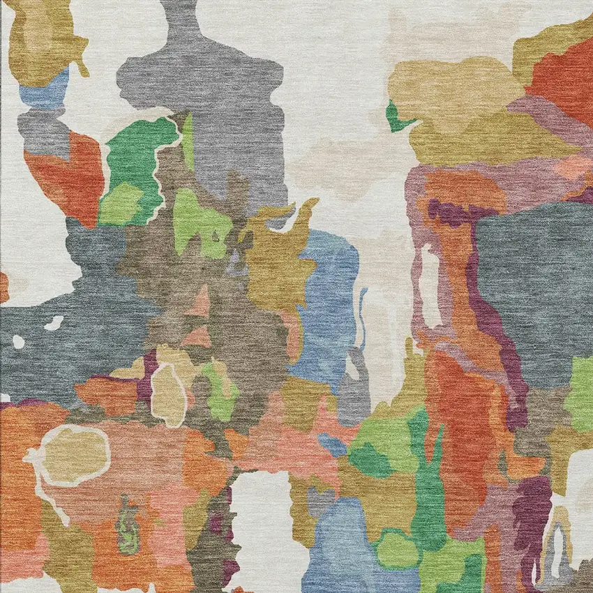 Ivory Pink And Green Abstract Washable Indoor Outdoor Area Rug Photo 5