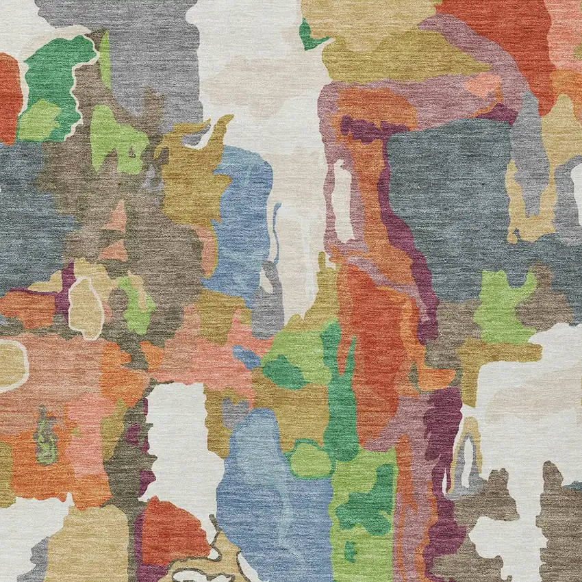 Ivory Pink And Green Abstract Washable Indoor Outdoor Area Rug Photo 5