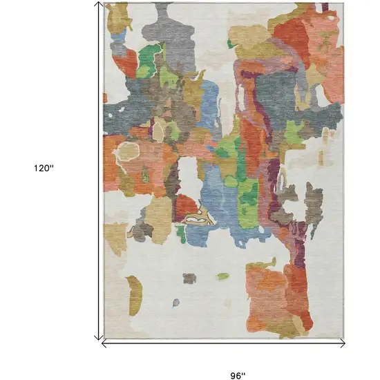 Ivory Pink And Green Abstract Washable Indoor Outdoor Area Rug Photo 3