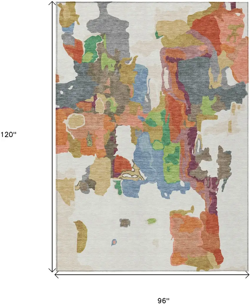 Ivory Pink And Green Abstract Washable Indoor Outdoor Area Rug Photo 3