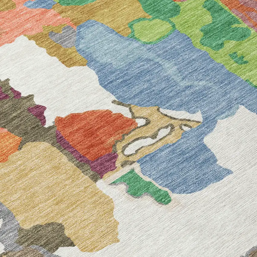 Ivory Pink And Green Abstract Washable Indoor Outdoor Area Rug Photo 6