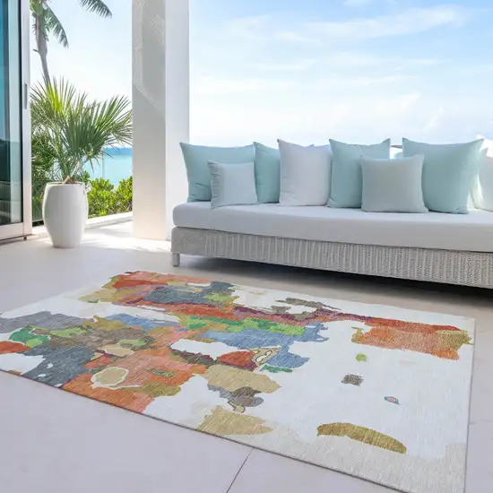 Ivory Pink And Green Abstract Washable Indoor Outdoor Area Rug Photo 9