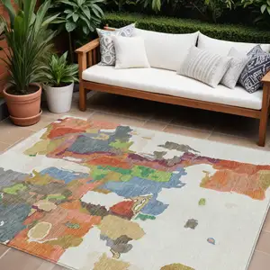 Photo of Ivory Pink And Green Abstract Washable Indoor Outdoor Area Rug