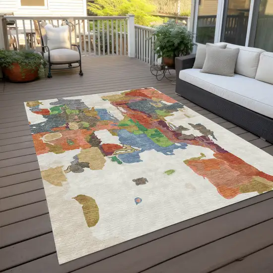 Ivory Pink And Green Abstract Washable Indoor Outdoor Area Rug Photo 8