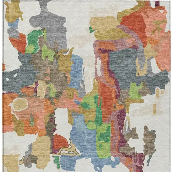 Ivory Pink And Green Abstract Washable Indoor Outdoor Area Rug Photo 7