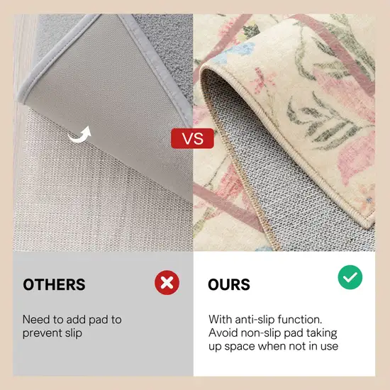 Ivory Pink And Green Floral Washable Area Rug Photo 8