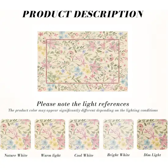 Ivory Pink And Green Floral Washable Area Rug Photo 7