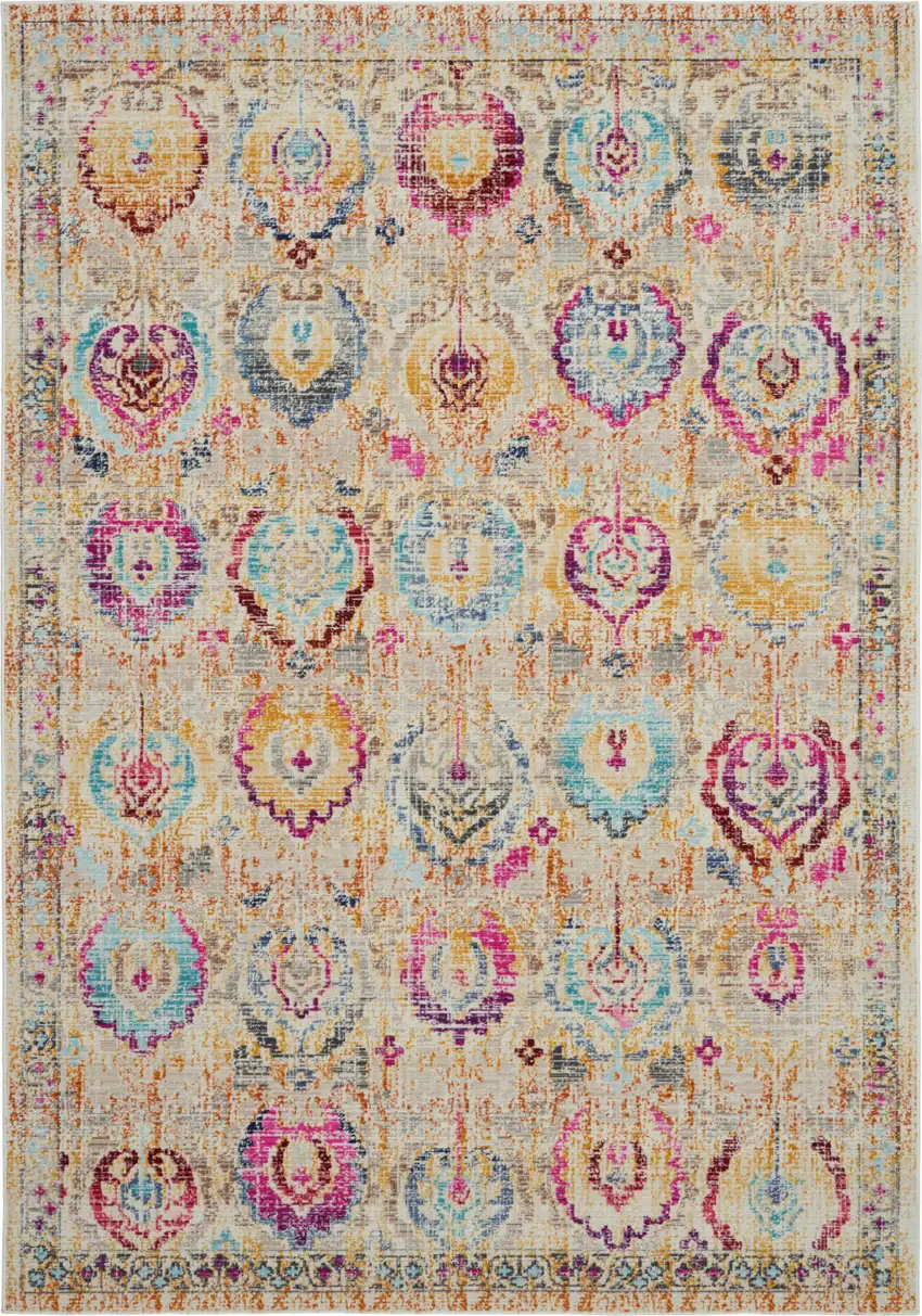 Ivory Pink And Orange Floral Distressed Area Rug Photo 2