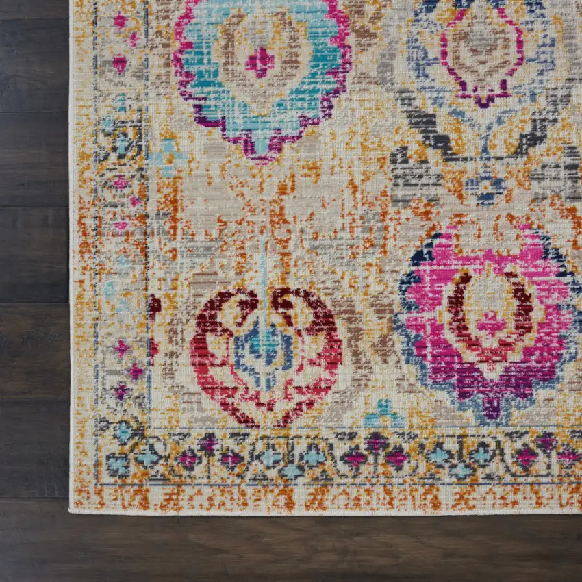 Ivory Pink And Orange Floral Distressed Area Rug Photo 4