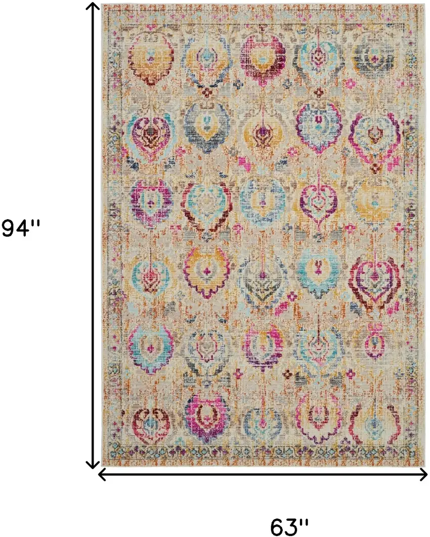 Ivory Pink And Orange Floral Distressed Area Rug Photo 3