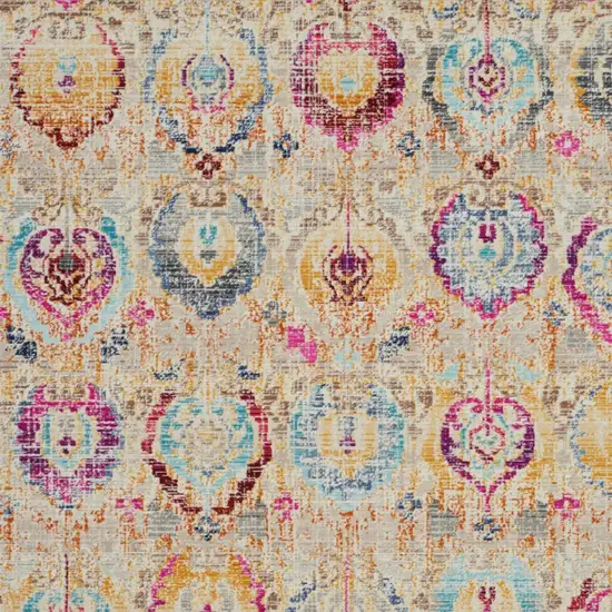 Ivory Pink And Orange Floral Distressed Area Rug Photo 8