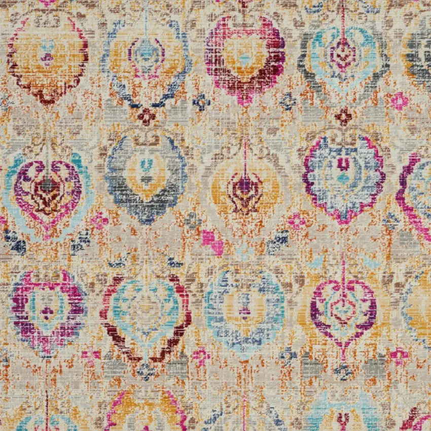 Ivory Pink And Orange Floral Distressed Area Rug Photo 8