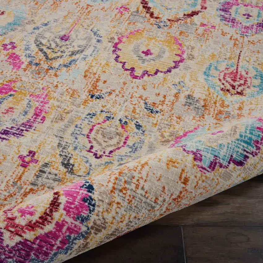 Ivory Pink And Orange Floral Distressed Area Rug Photo 6