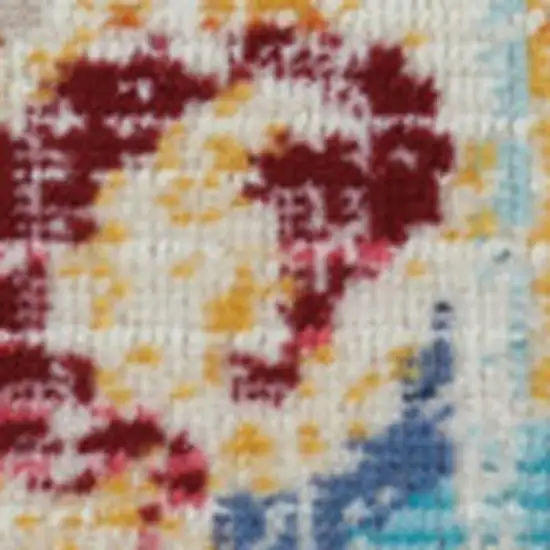 Ivory Pink And Orange Floral Distressed Area Rug Photo 3