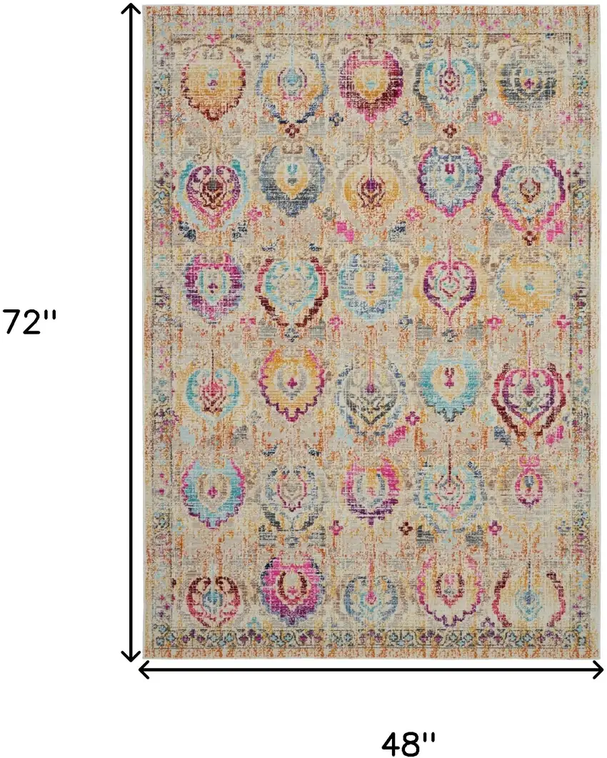 Ivory Pink And Orange Floral Distressed Area Rug Photo 3