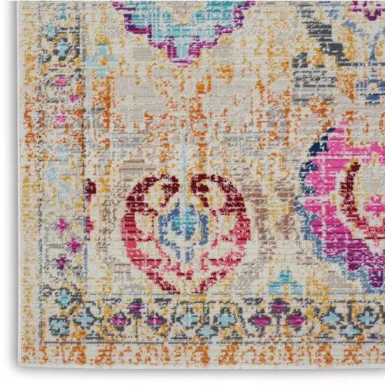 Ivory Pink And Orange Floral Distressed Area Rug Photo 4