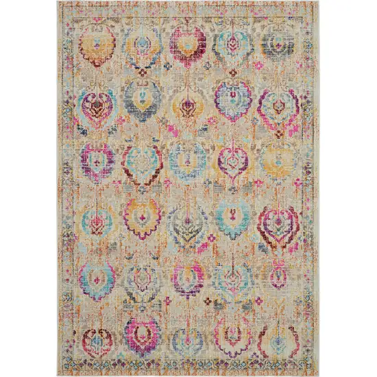 Ivory Pink And Orange Floral Distressed Area Rug Photo 1