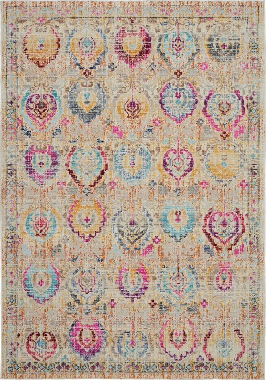 Ivory Pink And Orange Floral Distressed Area Rug Photo 2