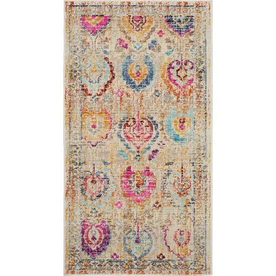 Ivory Pink And Orange Floral Distressed Area Rug Photo 2