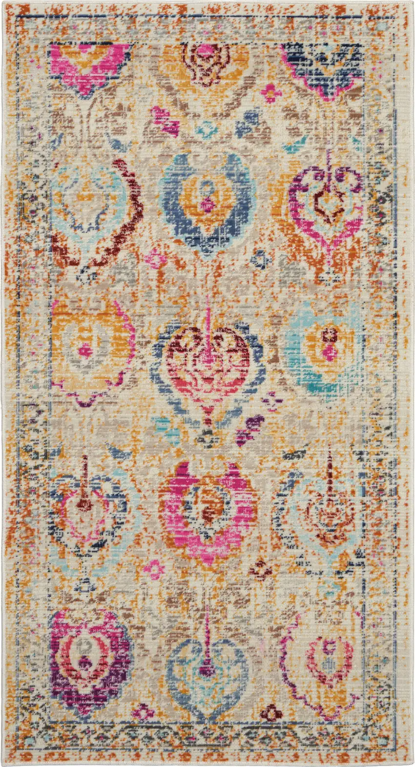 Ivory Pink And Orange Floral Distressed Area Rug Photo 2