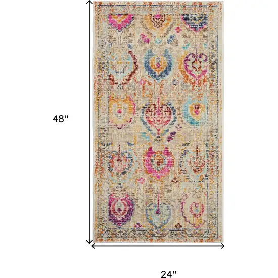 Ivory Pink And Orange Floral Distressed Area Rug Photo 3
