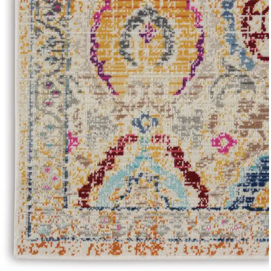 Ivory Pink And Orange Floral Distressed Area Rug Photo 3