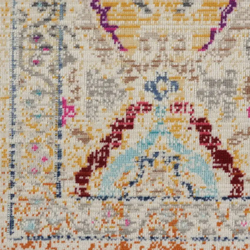 Ivory Pink And Orange Floral Distressed Area Rug Photo 6