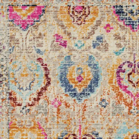 Ivory Pink And Orange Floral Distressed Area Rug Photo 8