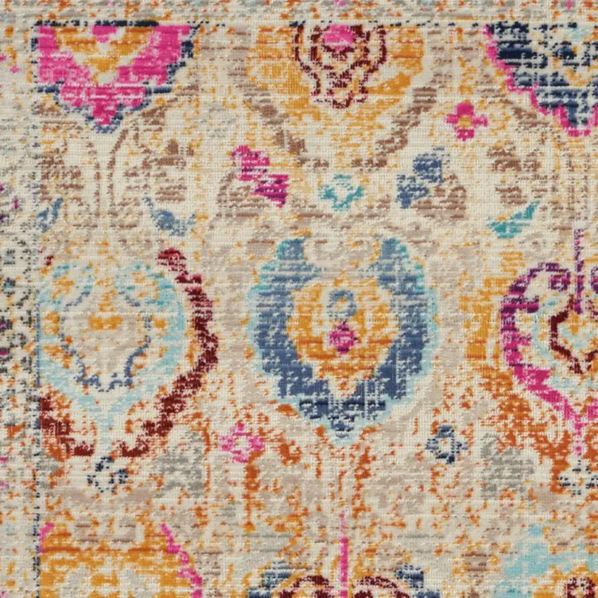 Ivory Pink And Orange Floral Distressed Area Rug Photo 8