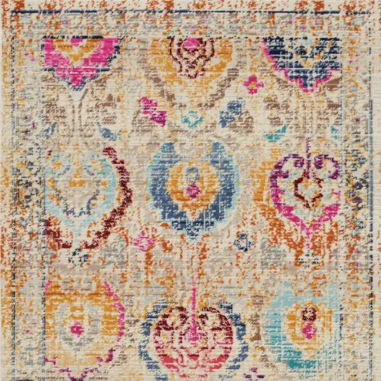 Ivory Pink And Orange Floral Distressed Area Rug Photo 9