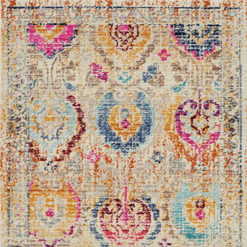 Ivory Pink And Orange Floral Distressed Area Rug Photo 9