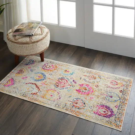 Ivory Pink And Orange Floral Distressed Area Rug Photo 5